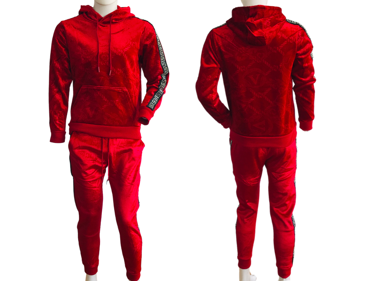 Conjunto de Sudadera y Jogger Rojo Con Franja