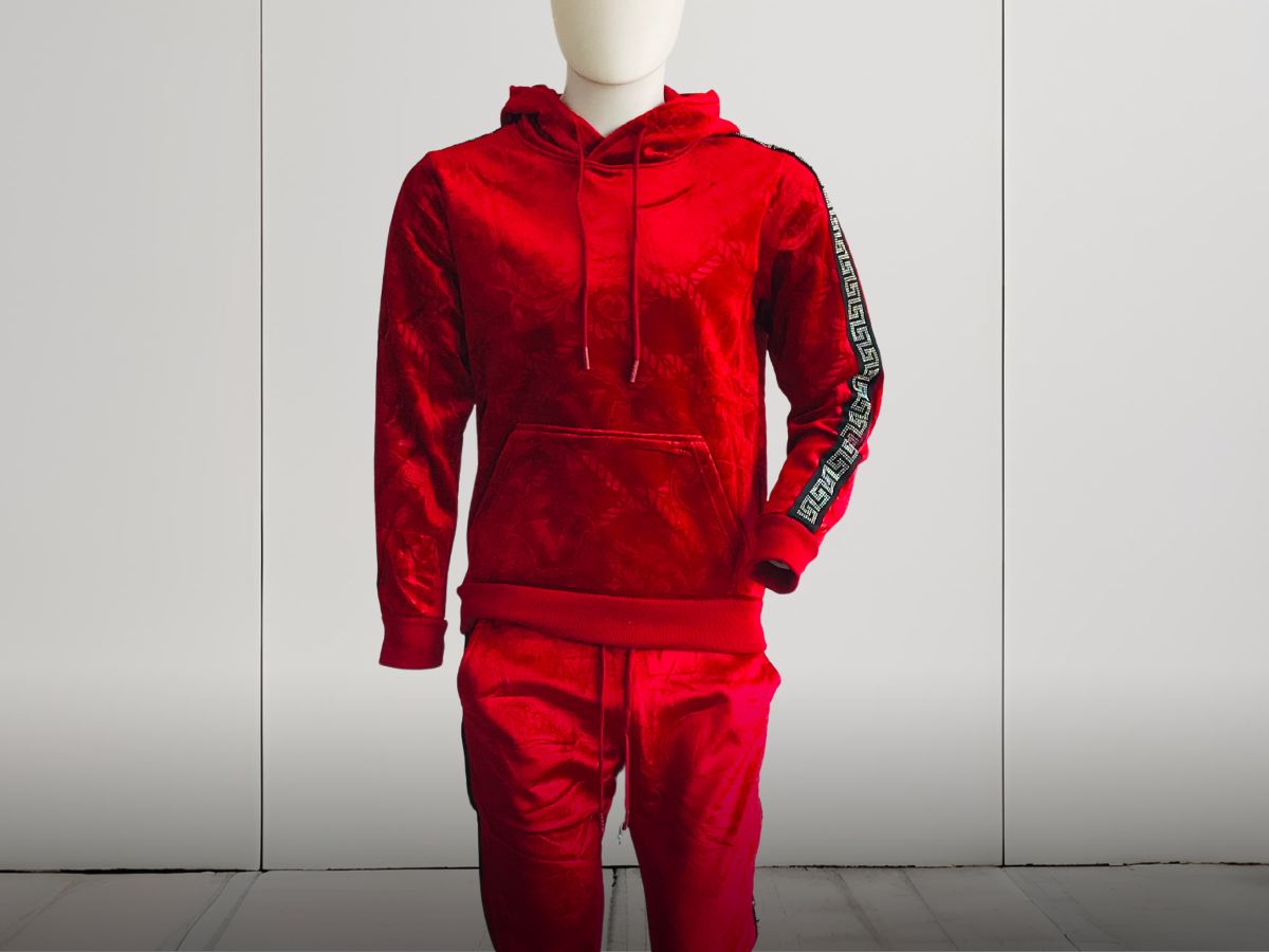 Conjunto de Sudadera y Jogger Rojo Con Franja